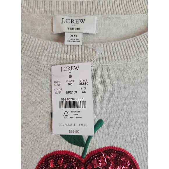 J Crew Teddie Sweater w/Sequine Apple Design - Size XS - Picture 3 of 3